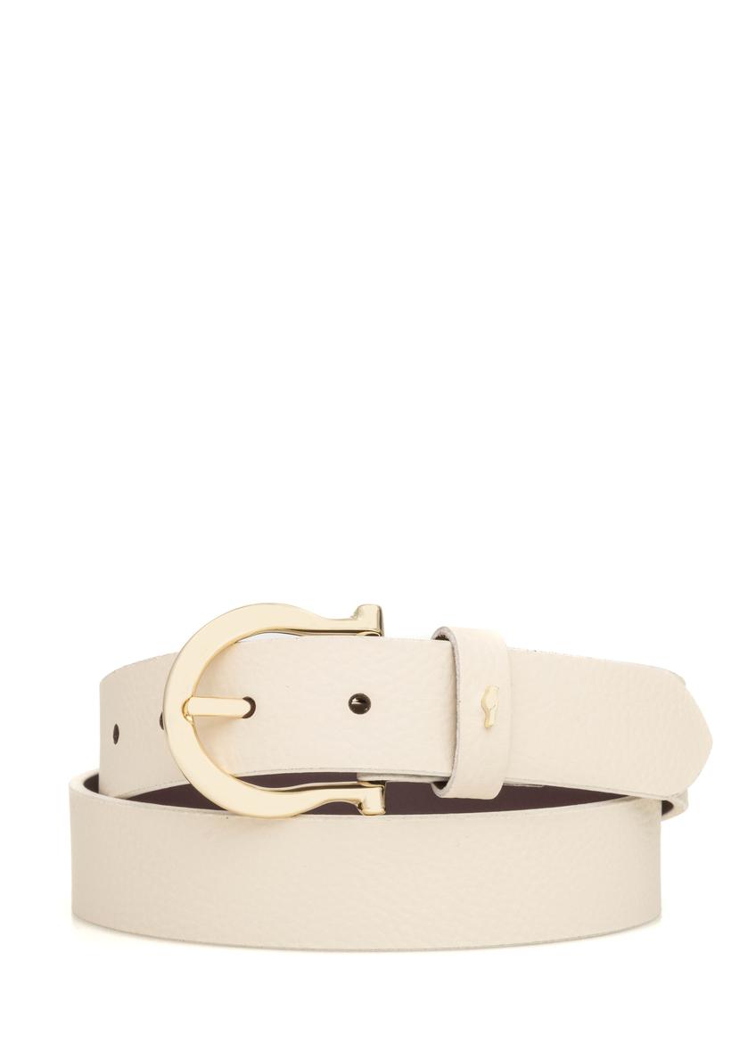 Dámsky biely kožený opasok PASDS-0274-0B(W26), pohľad spredu na bielom pozadí.