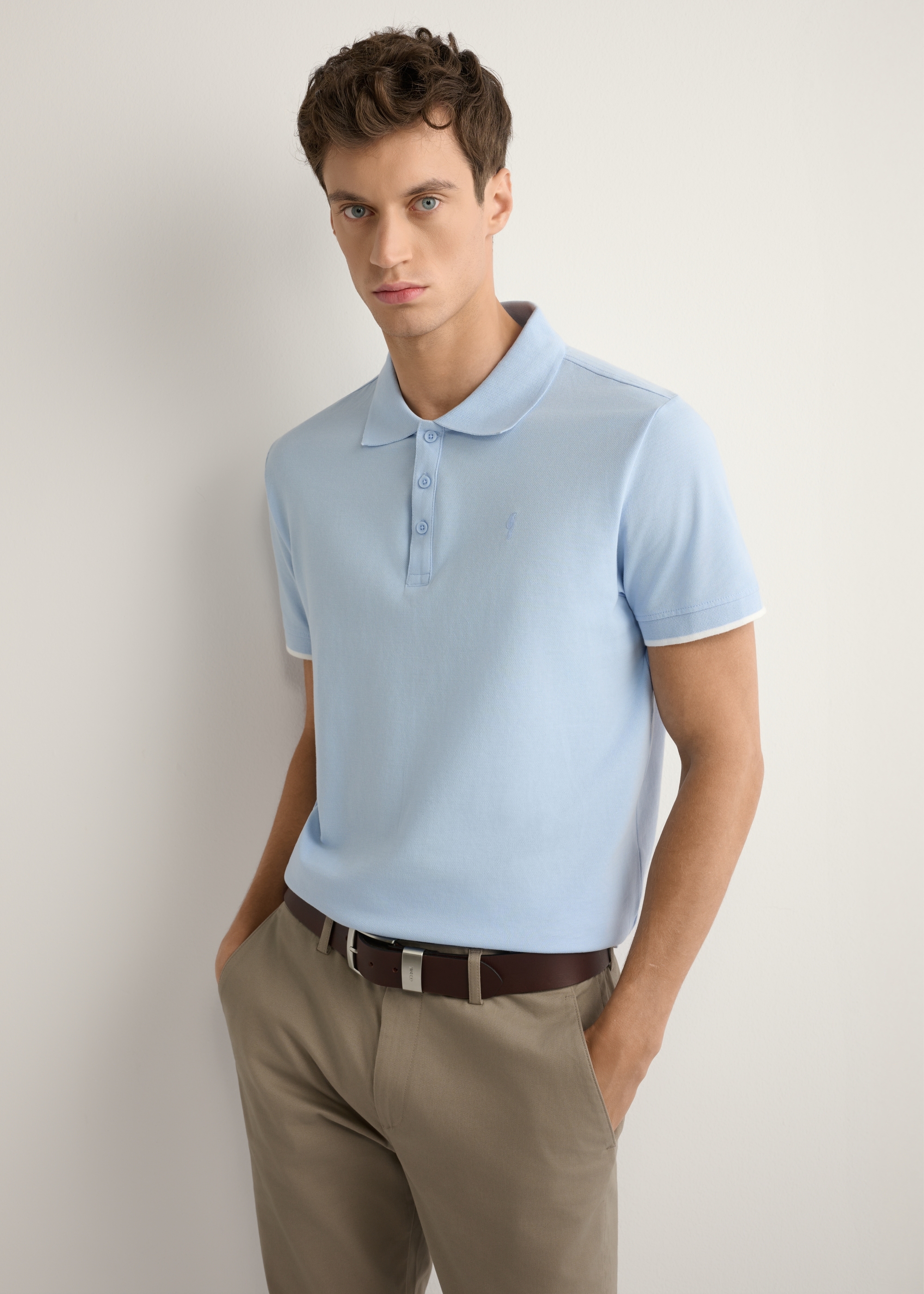 Svetlo modré bavlnené polo tričko POLMT-0045B-7A(W26)