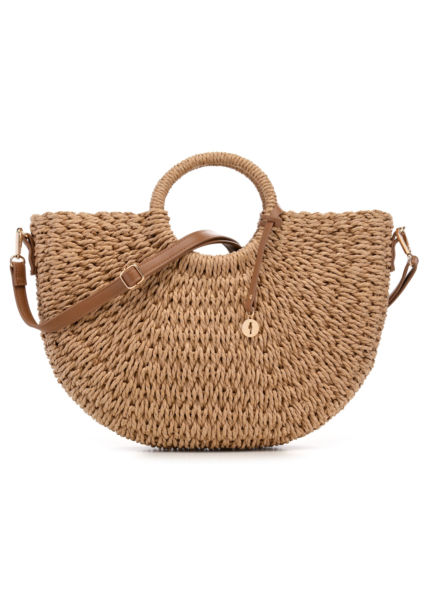Polokruhová béžová pletená kabelka TOREC-0940-1E(W26)