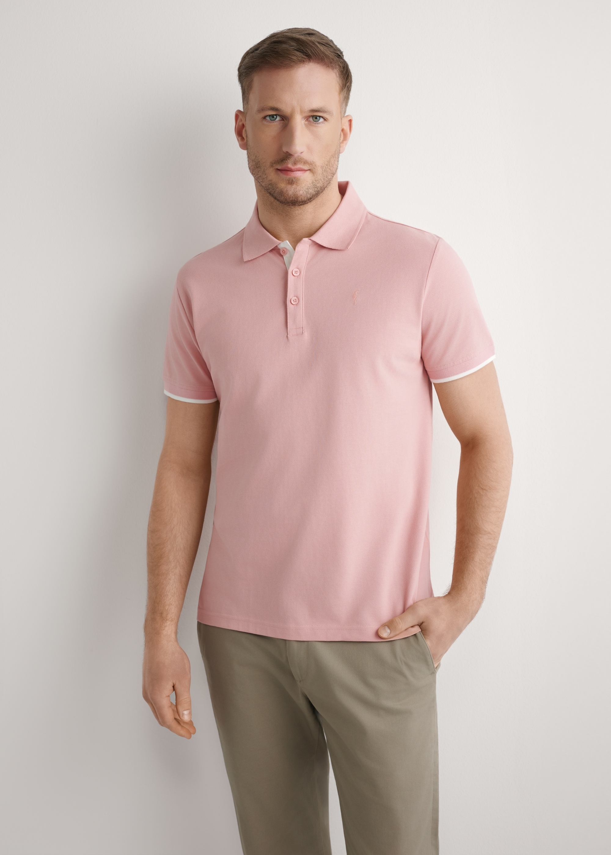 Ružové bavlnené polo tričko POLMT-0045B-5B(W26)