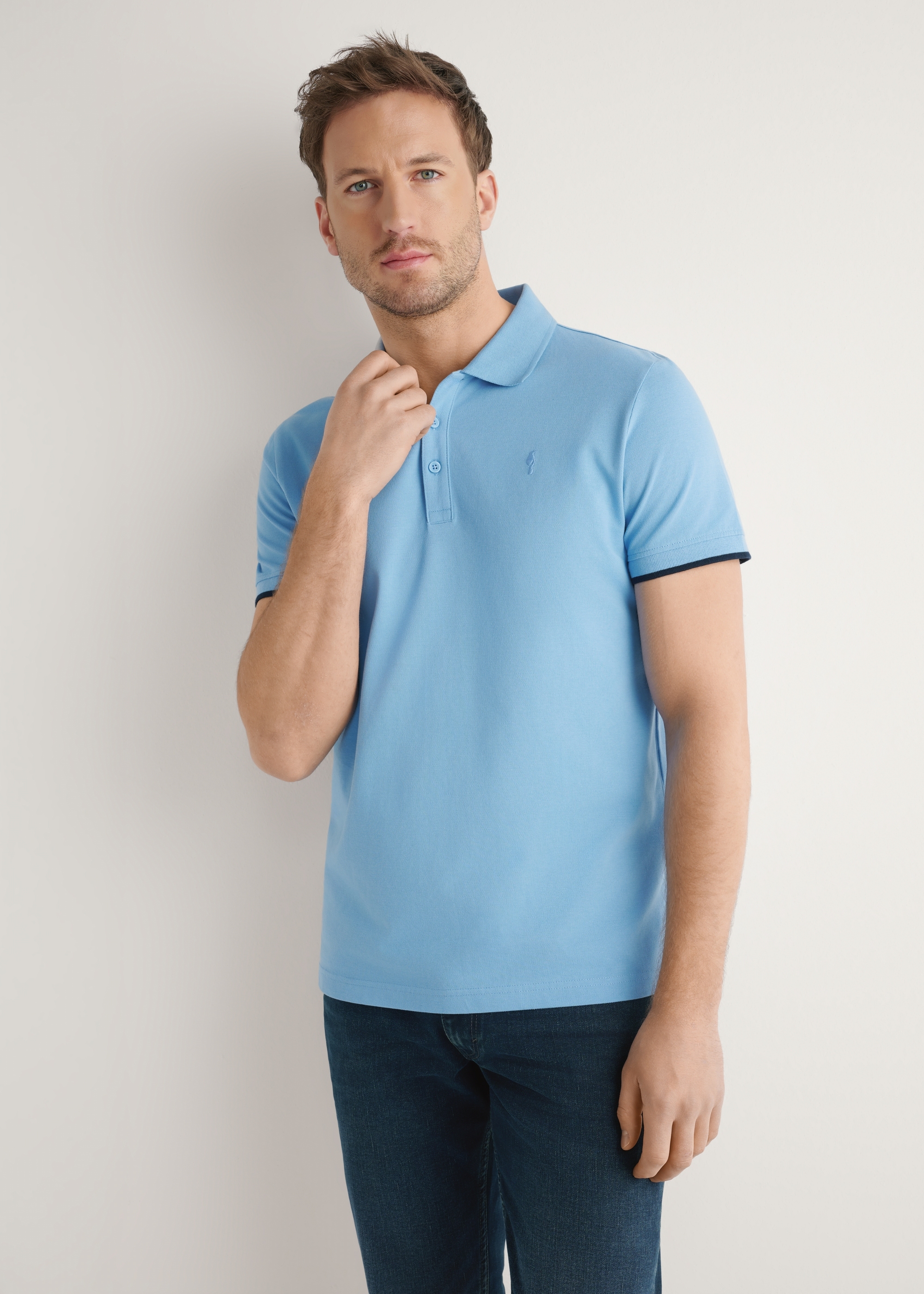 Modré bavlnené polo tričko POLMT-0045B-7B(W26)