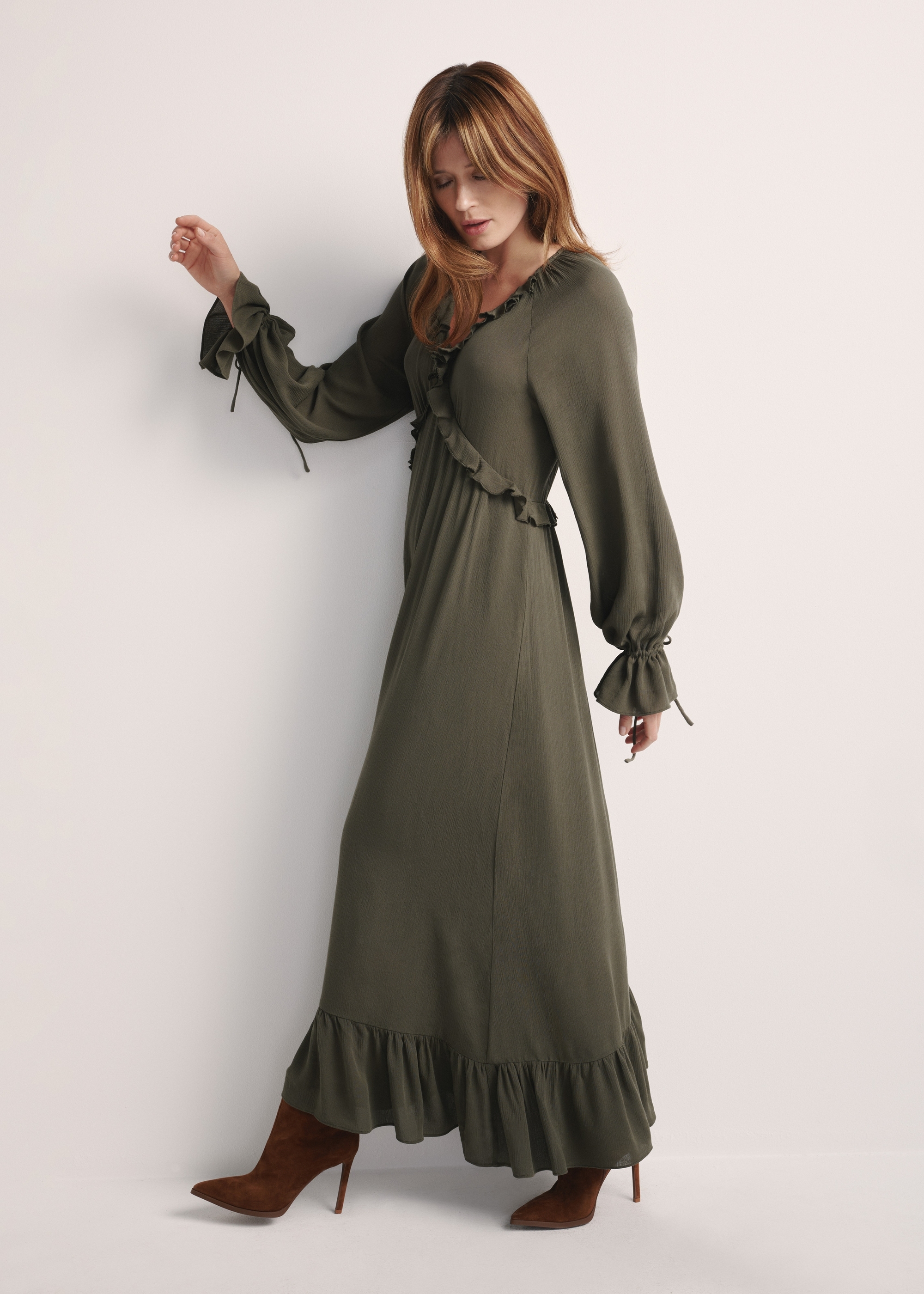 Maxi šaty v khaki farbe  SUKDT-0248-55(Z25)