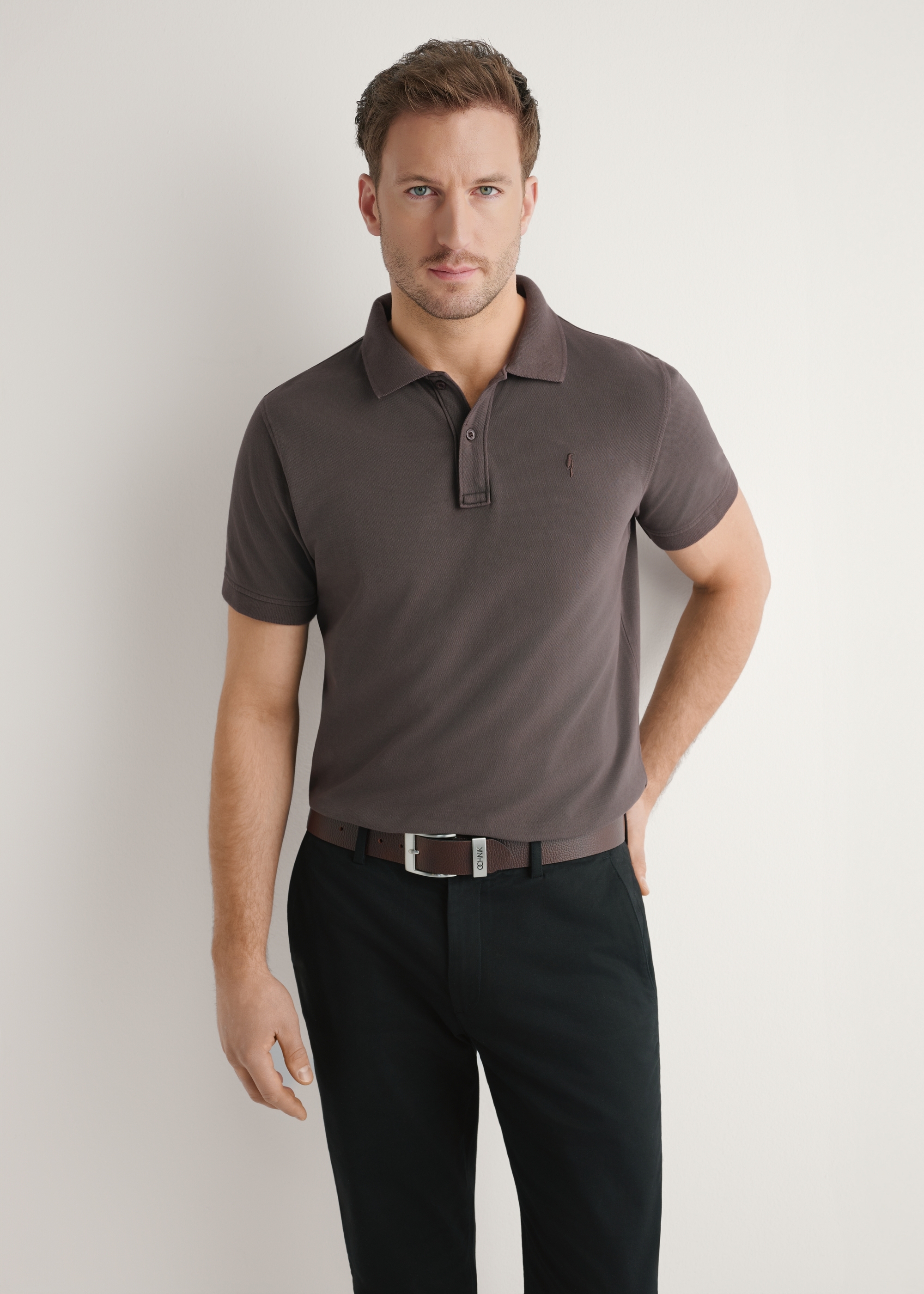 Pánske hnedé polo tričko POLMT-0055A-1I(W26)