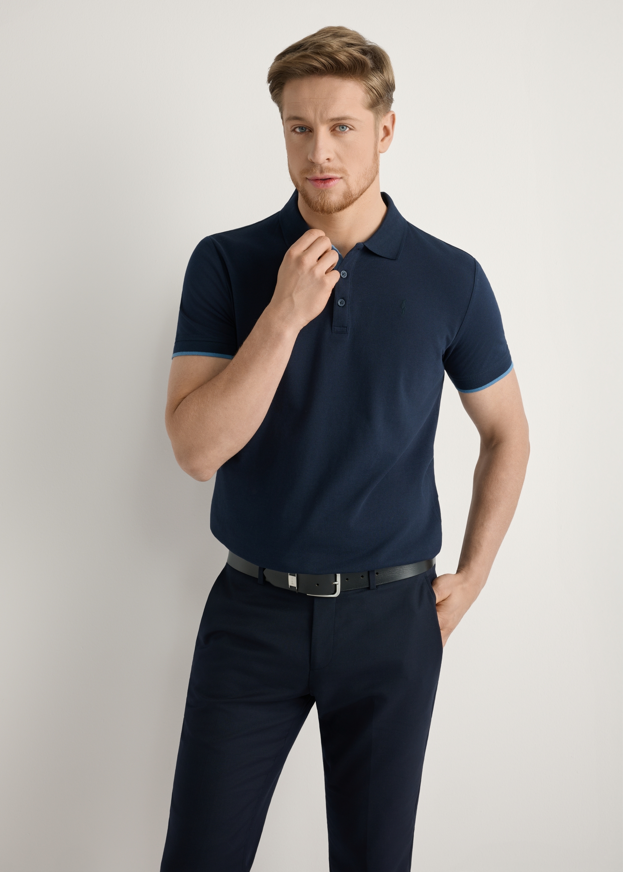 Modré bavlnené polo tričko POLMT-0045B-7E(W26)