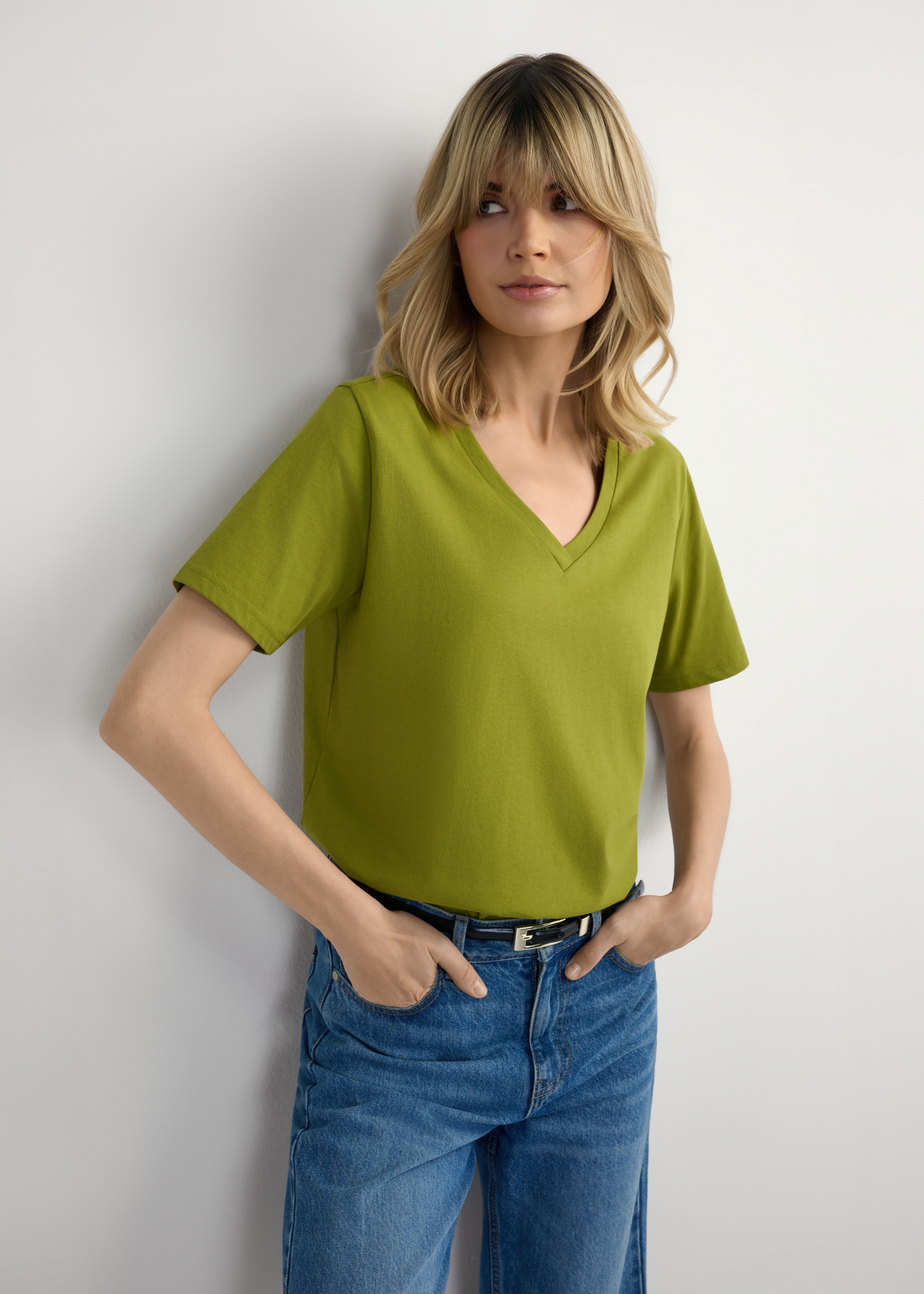 Dámske olivové tričko basic TSHDT-0120-8E(W26)