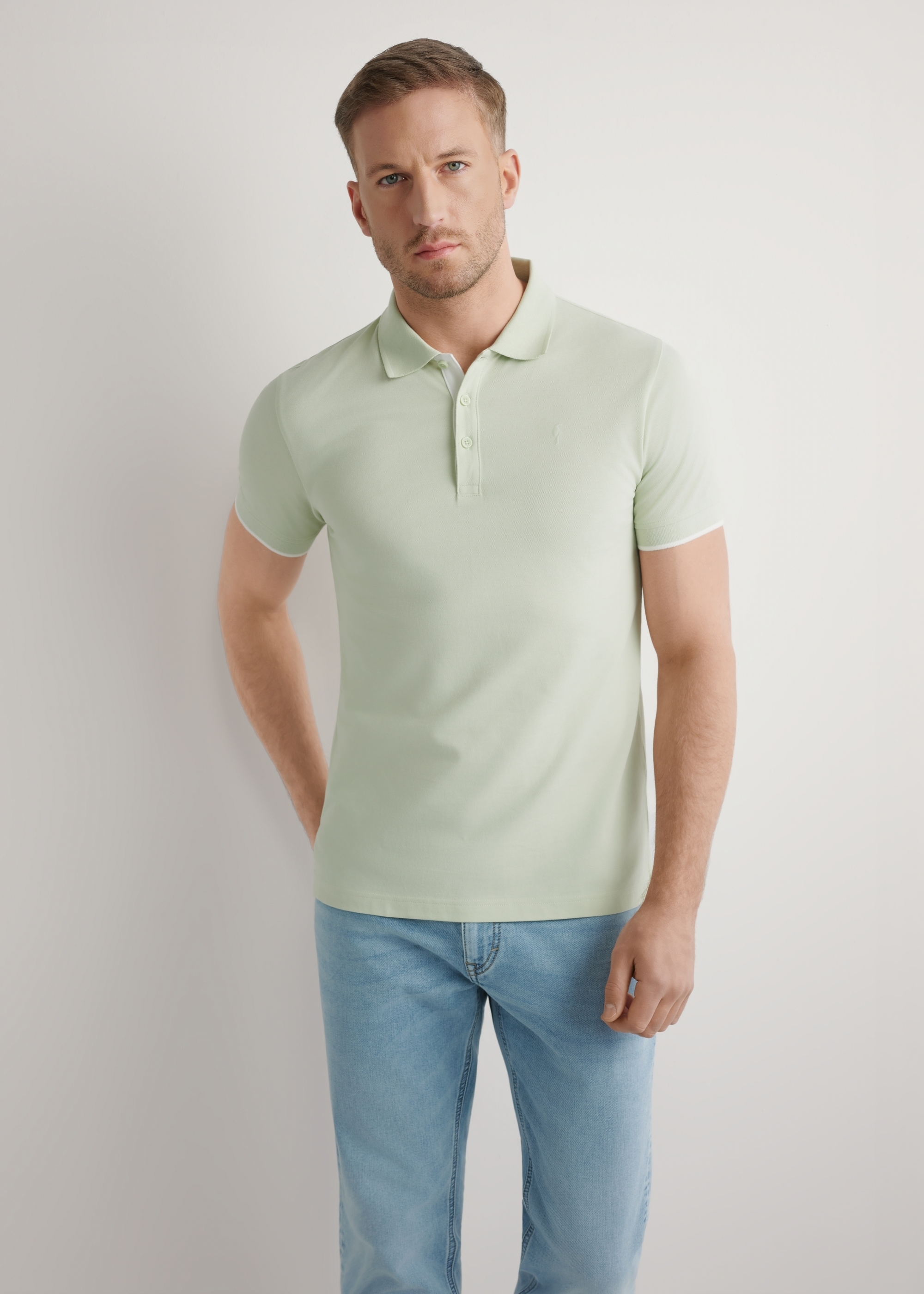 Bavlnené polo tričko šalviová POLMT-0045B-8F(W26)