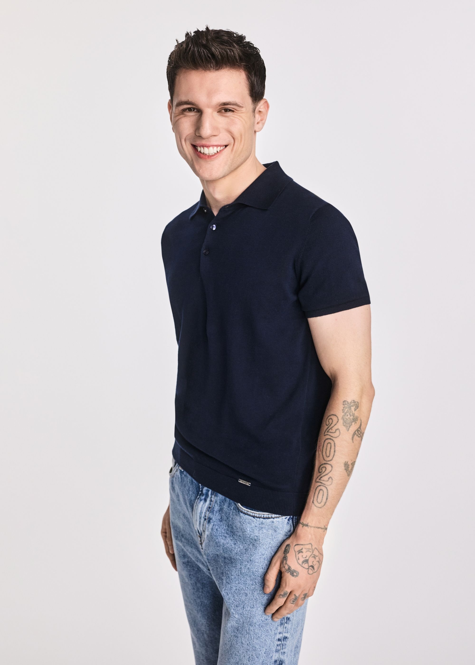 Námornícky modré bavlnené polo tričko POLMT-0075-69 (W25)