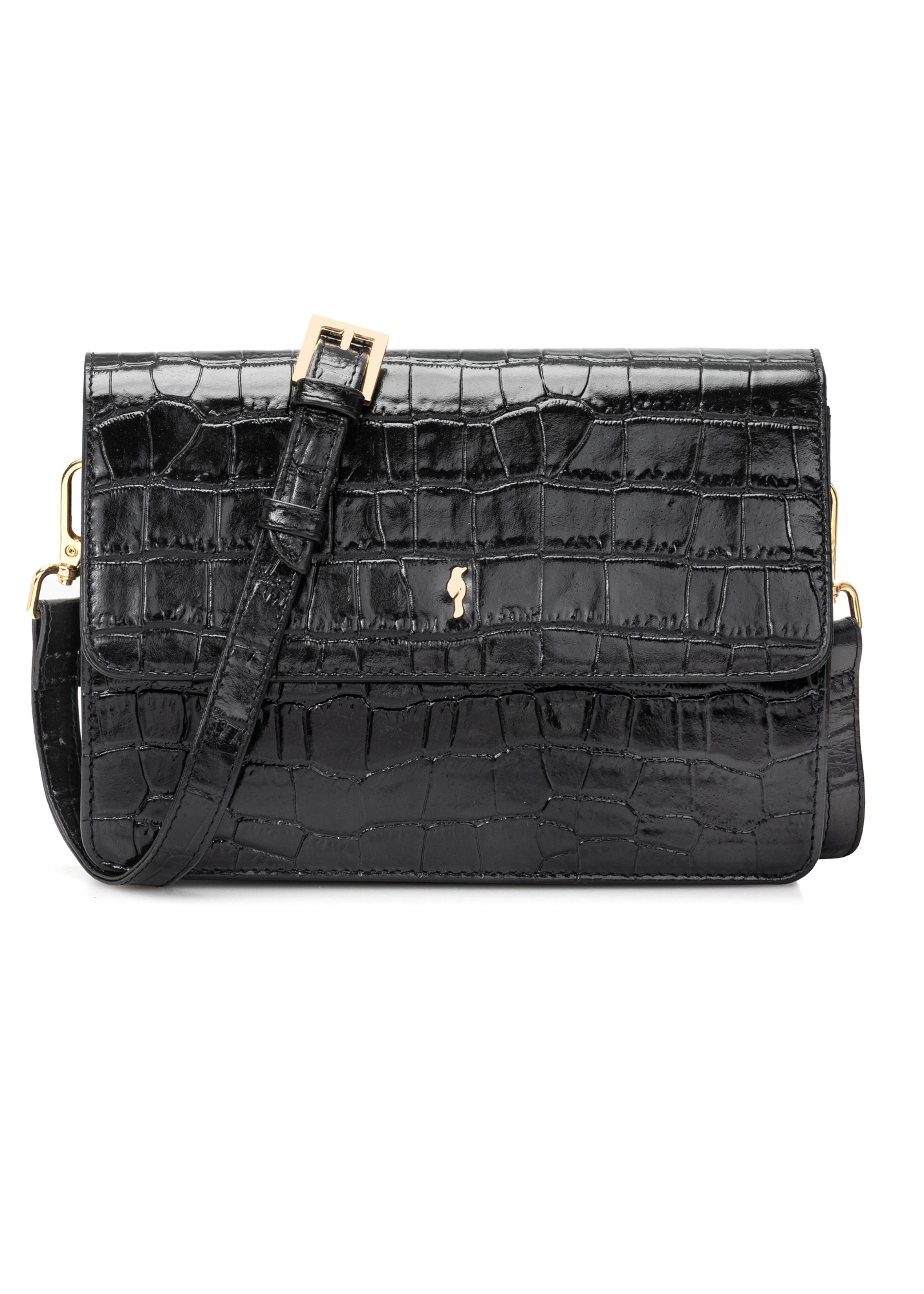 Čierna malá kožená kabelka croco TORES-1233-9G(W26)