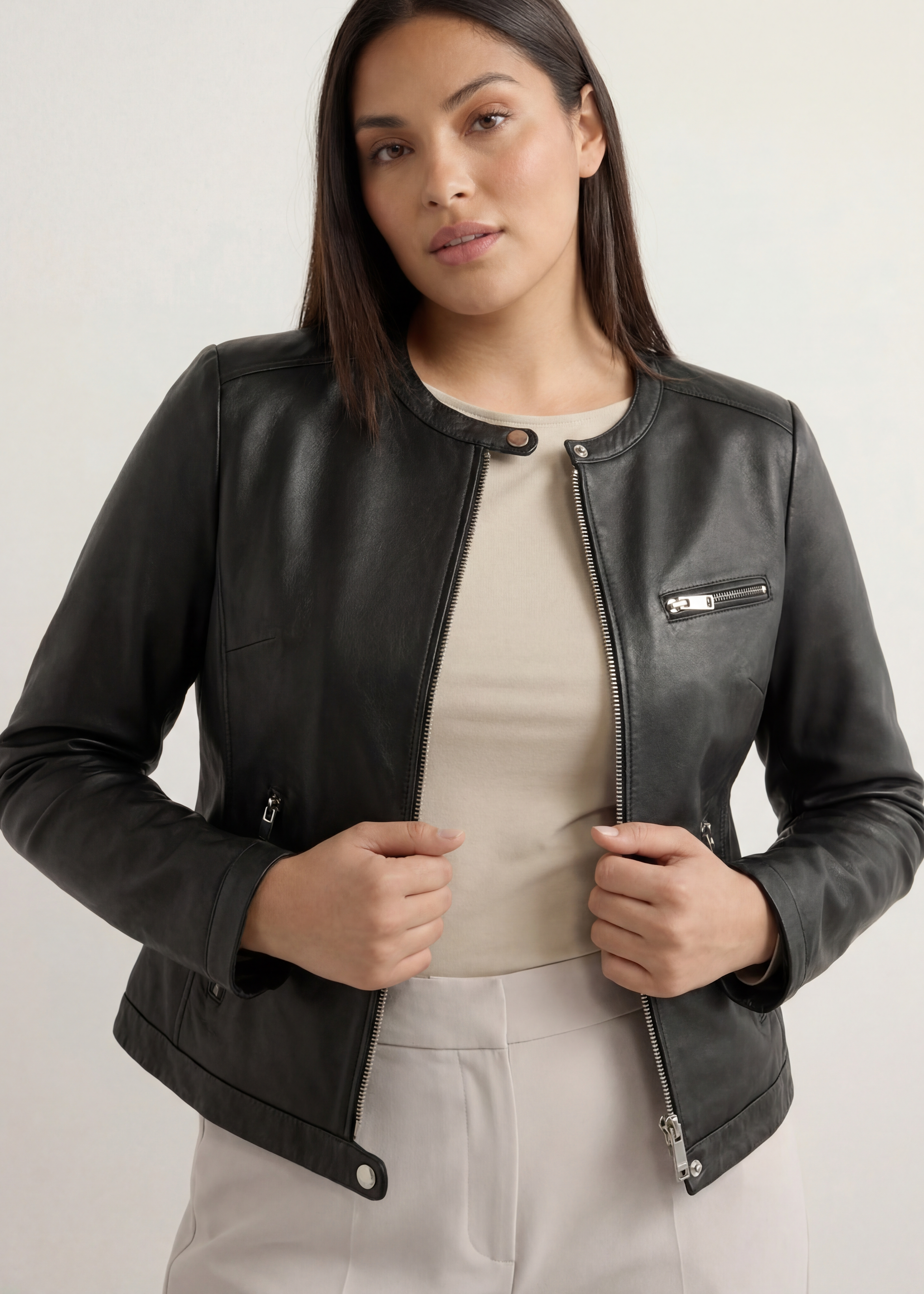Dámska kožená bunda PLUS SIZE čierna KURDS-0154L-99(W26)