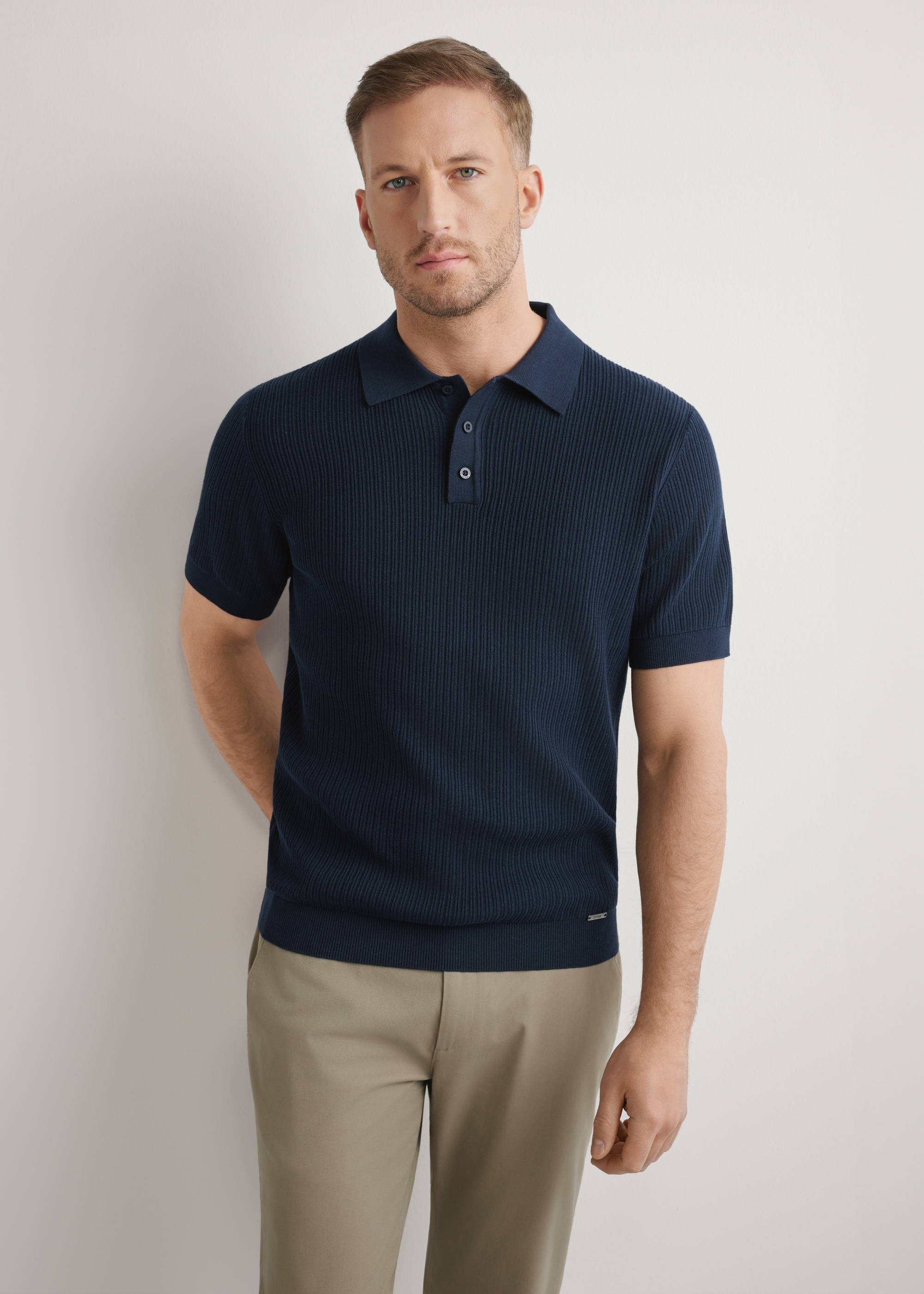 Námornícky modré polo tričko s rebrovým vzorom POLMT-0085-7E(W26)